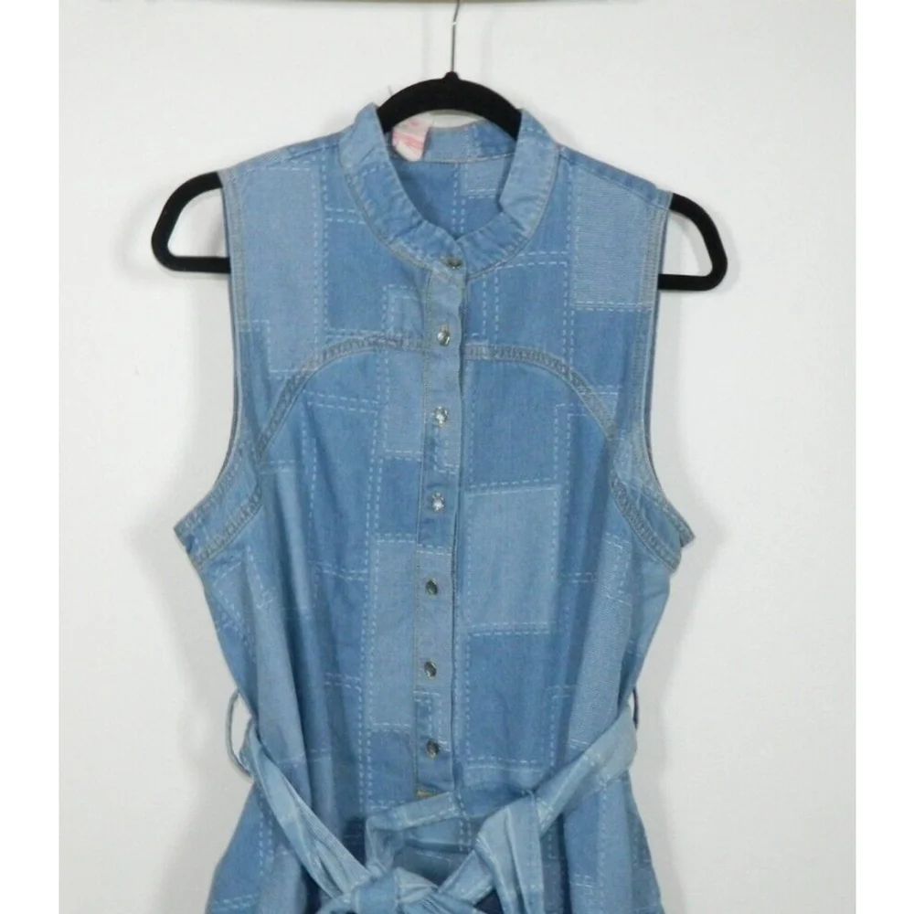 Ciebon Dress Large‎ Blue Elly Patchwork Denim Mini Shirtdress Belted - Picture 6 of 13